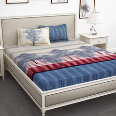 Soft Bedsheet For King Size Bed With 2 Matching Pillow Cover | 106 X 106 Inches, Blue & Cream | Skin-Friendly Touch & Lasting Comfort - Soft & Breathable