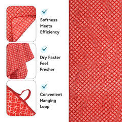Kuber Industries Microfiber Bath Towel 700 Gsm | Large Size Soft Quick Dry & Absorbent Shower Bath Towel (Circle - Red)- Pack Of 2