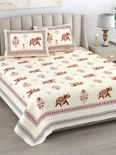 1 Queen Size Bedsheet For Double Bed With 2 Pillow Covers (90 X 108 Inches) Cream & Red | Premium Cotton Material - Ideal For House, Hotel, Guest House