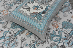 Traditional Rajasthani Design Bedsheet With 2 Pillow Covers - 90 X 108 Inches, Grey & Blue | Color Fade Resistant & Shrinkage Resistant For All-Season Use