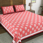 Hand Block Printed Cotton King Size Bedsheet With 2 Pillow Covers, 106 X 106 Inches, Pink | 200 Thread Count-Good For Villas, Guest Houses, & Daily Home Use