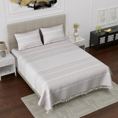100% Cotton Double Bedsheet With Two Pillow Cover - Queen Size 90 X 100 Inches, Cream & White | Handloom Cotton Bedsheets For Double Bed | All Season Comfort