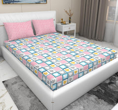 Presents Luxurious Glace Cotton King Size Bedsheet With 4 Pillow Cover - 108 X 108 Inches, Navy Blue & Pink | Perfect For All Season Comfort | Pack Of 2