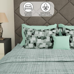 Bedsheets For Double Bed With 2 Pillow Covers - 88 X 100 Inches, Grey & Green | Ideal For Home Decor, Guest Home, Hotel