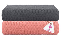Casa Copenhagen Designed In Denmark Popcorn Super Soft 2 Pieces 100% Cotton Large Bath Towel 525 Gsm - Pine Grey & Malibu Peach