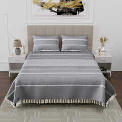 100% Cotton Double Bedsheet With Two Pillow Cover - Queen Size 90 X 100 Inches, Grey | Handloom Cotton Bedsheets For Double Bed | All Season Comfort