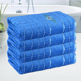 Kuber Industries Rectangle Super Absorbent Bath Towel 2000 Gsm | Soft & Comfortable Swimming & Bathing Towels | Gold Flower (Blue)- Pack Of 4