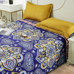 Perfect Double Bedsheet With 2 Pillow Covers - 88 X 100 Inches, Blue & Yellow | Breathable & Skin-Friendly Bedsheet | 240 Thread Count