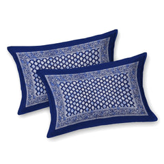 Handloom Printed Double Bedsheet For Queen Size With 2 Matching Pillow Cover | Size 90 X 100 Inches, Blue - Cotton Bedsheets For Double Bed | Soft & Smooth