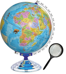 Globe 16 Inch Height, 12 Inch Diameter With Monuments Educational World Globe With 75mm Magnifying Glass Desk & Table Top Political Globe, Pack Of 1