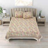 100% Cotton King Size Bedsheet With 2 Matching Pillow Covers - 90 X 108 Inches, Cream | Designer Printed Bedsheet Set - Naturally Soft, Breathable, & Skin Friendly