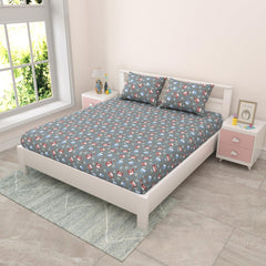Pure Cotton Kids Bedsheet Double Bed Queen Size With 2 Pillow Covers | 90 X 100 Inches, Grey & Red | Fun Cartoon Theme, Soft & Breathable Fabric