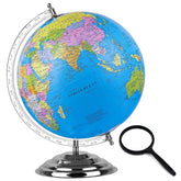 Globe For Kids, Stem Steam Educational World Globe Metal Base With Magnifying Glass For Kids & Students, Political Globe - 10 Inch (Blue) Pack Of 1