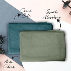 Housse Microfiber Hand Towel 800 Gsm | Premium Quality Towels Ultra Absorbent & Anti-Bacterial For Gym (Pacific Green & Lily PAD) - Pack Of 4