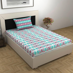 Bedsheet For Single Size Bed With 1 Pillow Cover - 57 X 87 Inches, Aqua & Red | Gifts For Wedding Or Anniversary, Surprise, Soft, Breathable, & Comfortable Bedsheet