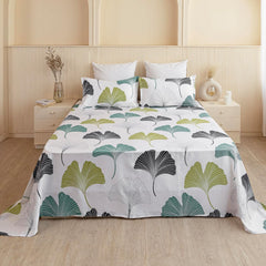 White & Green King Size Bedsheet With 2 Pillow Covers - 108 X 108 Inches | Luxurious Printed Flat Sheets | Perfect For Home Decor & Gifting