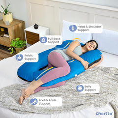 U Shaped Pregnancy Pillow For Pregnant Women & Nursing Mom, Black & Sky Blue | Full Body Support, Single Pillow For Multipurpose Use During Maternity | Premium Velvet Outer Cover With Zip