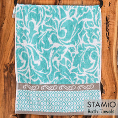 Stamio Cotton Bath Towel 550 Gsm | Extra Soft & Absorbent Large Full Size Towels For Bathing, Home, Sports, Salon, Hotel Use | Jacquard Border (Light Green)