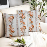 Microfiber Square Pillow Cushion For Sofa & Bed, Grey Color - 24 X 24 Inch | Printed - Brown Flower, Soft, For Comfort & Back Support | Breathable, Premium Cotton Cushion Cover - Set Of 2