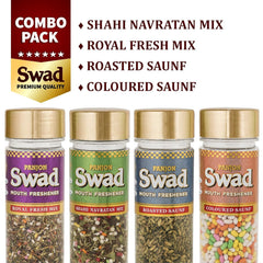 Panjon Swad Mouth Freshner Coloured Saunf, Royal Fresh Mix, Roasted Saunf, Shahi Navratan Mix 2kg, (500gm *4) | Jar Pack