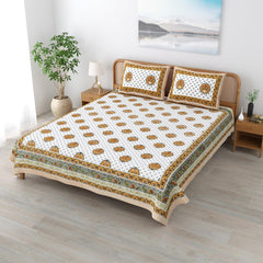 Sanskriti Bedsheet For Double Bed King Size With 2 Pillow Cover - 90 X 108 Inches, Dull Orange & White | Soft, Durable & Stylish | Breathable & Skin-Friendly