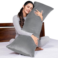 Microfiber Body Side Pillow For Sleeping For Pregnancy, Grey - 53 X 16 Inches | Long Cuddle Pillow For Hugging, Relaxing, Washable, Premium Velvet Outer Cover - Multipurpose Pillow