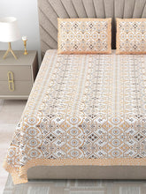 1 Queen Size Bedsheet For Double Bed With 2 Pillow Covers (90 X 108 Inches) White & Orange | Premium Cotton Material - Ideal For House, Hotel, Guest House