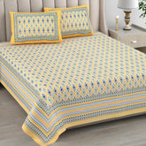 1 Queen Size Bedsheet For Double Bed With 2 Pillow Covers (90 X 108 Inches) Yellow | Beautiful Printed Designs - Breathable 100% Cotton Bedsheet Comfortable