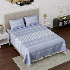 100% Cotton Double Bedsheet With Two Pillow Cover - Queen Size 90 X 100 Inches, Blue | Handloom Cotton Bedsheets For Double Bed | All Season Comfort