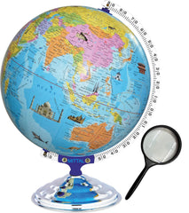Globe 16 Inch Height, 12 Inch Diameter With Monuments Educational World Globe With 75mm Magnifying Glass Desk & Table Top Political Globe, Pack Of 1