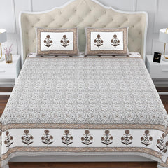100% Cotton King Size Bedsheet For Double Bed With 2 Pillow Cover - 108 X 108 Inches, Brown & White | Extra Soft & Wrinkle Free | Perfect Gifting Wedding, Housewarming Or Festival
