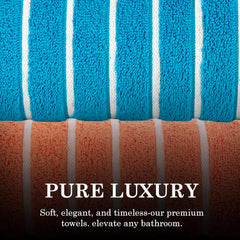 Casa Copenhagen Designed In Denmark Estatic Super Soft 2 Pieces 100% Cotton Large Bath Towel 525 Gsm - Teal Blue & Orange