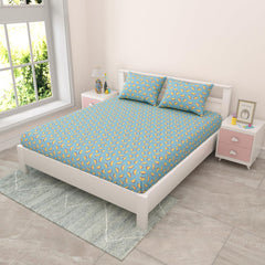 Pure Cotton Kids Bedsheet Double Bed Queen Size With 2 Pillow Covers | 90 X 100 Inches, Sky Blue | Fun Cartoon Theme, Soft & Breathable Fabric