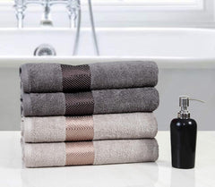 Fash Home International 500 Gsm | 100% Cotton Highly Absorbent Super Luxury Large Couple Bath Towel Set Combo Pack Of 4 (Beige & Grey)