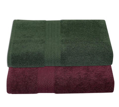 RD Trend 100% Cotton Bath Towels 1000 Gsm | Soft & Absorbent Bath Towel For Men, Women Urban Comfort (Green & Wine) - 2 Pcs