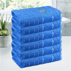 Kuber Industries Rectangle Super Absorbent Bath Towel 3000 Gsm | Soft & Comfortable Swimming & Bathing Towels | Gold Flower (Blue)- Pack Of 6