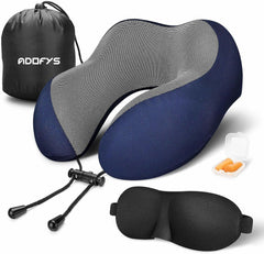 Premium Memory Foam Travel Pillow, Comfortable & Supportive Neck Pillow, Blue & Grey | Small Size, Pain Relief Sleeping Neck Pillows For Travel, Pillow For Sleeping Airplane, Car, Office