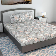 100% Cotton Double Bedsheet For King Size With 2 Pillow Covers | 108 X 108 Inches, White & Grey - Perfect For Home, Guest House, Hotel | Soft, Breathable & Comfortable