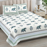 1 Queen Size Bedsheet For Double Bed With 2 Pillow Covers (95 X 108 Inches) Cream & Green | Floral Print Designs - Breathable 100% Cotton Bedsheet Comfortable