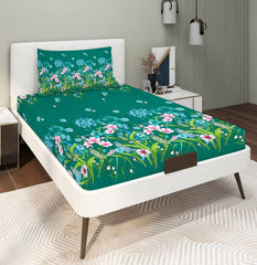 Glace Cotton Super Soft Bedsheets Single Bed Size (60 X 90 Inch) With 1 Pillow Cover | All Around Elastic Fitted Bedsheets, Dark Green