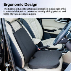 Memory Foam Car Back & Seat Cushion Combo Pack, For All Cars, Black | For Comfortable Driving & Daily Commute - Useful For Back Pain, Tailbone & Sciatica Pain Relief, Adjustable - Pack Of 1