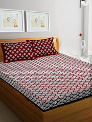 Printed Double Bedsheets For King Size With Tow Matching Pillow Covers - 90 X 100 Inches, Maroon & White | Comfort Jaipuri Collection Bedsheet - Suitable For All Seasons