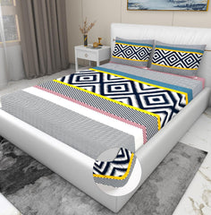 Elastic Fitted Bedsheet For King Size With 2 Pillow Covers - 72 X 78 X 8 Inches, Multicolor | Presents Luxurious Glace Cotton Super Soft 210 Thread Count