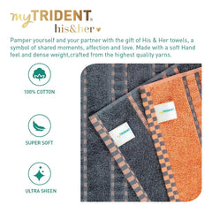 Mytrident 100% Cotton Bath Towel 1200 Gsm (Grey & Orange) - 2 Piece
