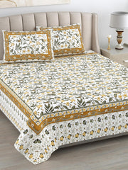 1 Queen Size Bedsheet For Double Bed With 2 Pillow Covers (90 X 108 Inches) Brown & White | Premium Cotton Material - Ideal For House, Hotel, Guest House