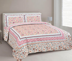 Traditional Rajasthani Design Bedsheet With 2 Pillow Covers - 90 X 108 Inches, Peach & Pink | Color Fade Resistant & Shrinkage Resistant For All-Season Use