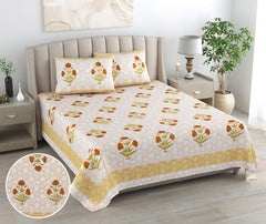 Printed Cotton Double Bedsheet For King Size With 2 Pillow Covers (95 X 108 Inches) Yellow & Mustard | 240 Thread Count - Pure Cotton Natural Fabric & Skin-Safe | Extra Soft & Wrinkle Free