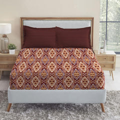 100% Cotton Bedsheet Double Bed For Queen Size With 2 Pillow Covers - 90 X 100 Inches, Brown | Ideal For Daily Use - Perfect For Queen Bed Durable & Wrinkle Free