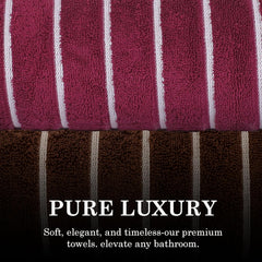 Casa Copenhagen Designed In Denmark Estatic Super Soft 2 Pieces 100% Cotton Large Bath Towel 525 Gsm - Toffee & Burgundy