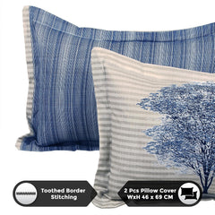 Soft Bedsheet For King Size Bed With 2 Matching Pillow Cover | 106 X 106 Inches, Blue & Cream | Skin-Friendly Touch & Lasting Comfort - Soft & Breathable
